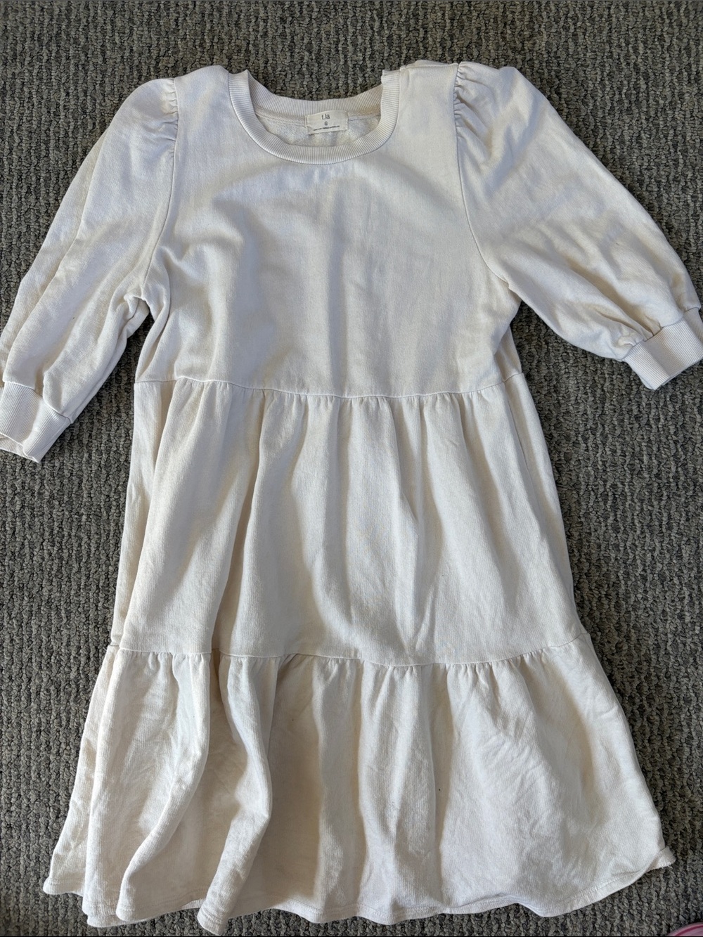 Cream Tiered Puff Sleeve Dress